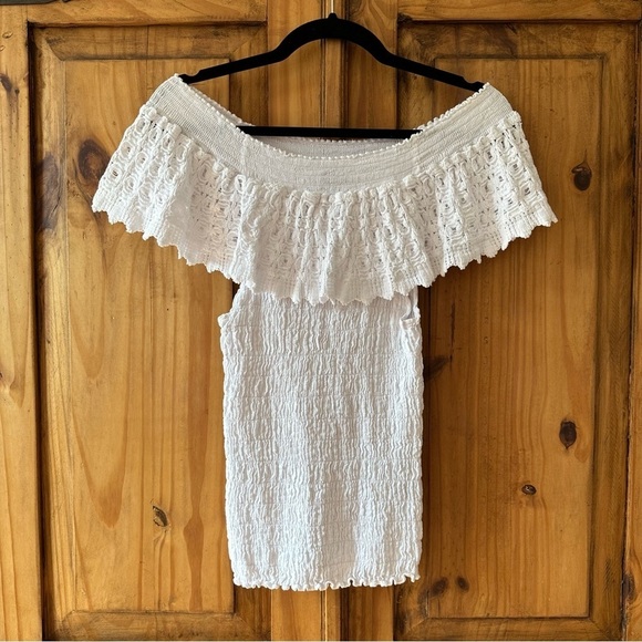 Giocam White Off The Shoulder Summer Vacation Ruffle Top 100% Cotton - Large - Picture 15 of 16